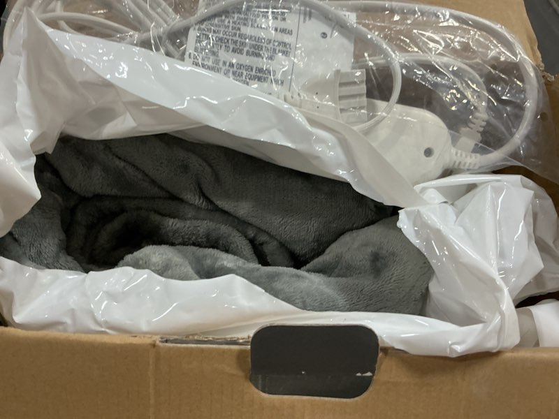 Condition photo showing As Is for tefici heated electric blanket full size 72"x84" 6 levels over-heat protection fast heating 1/3/6/9 hours auto-off,heating blanket full size,soft flannel to sherpa etl&fcc certified grey 72"x84" grey