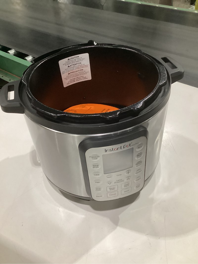 Condition photo showing As Is for (incomplete parts)instant pot duo plus 9-in-1 multicooker, pressure cooker, slow cook, rice maker, steamer, sauté, yogurt, warmer & sterilizer, includes app with over 800 recipes, stainless steel, 6 quarts