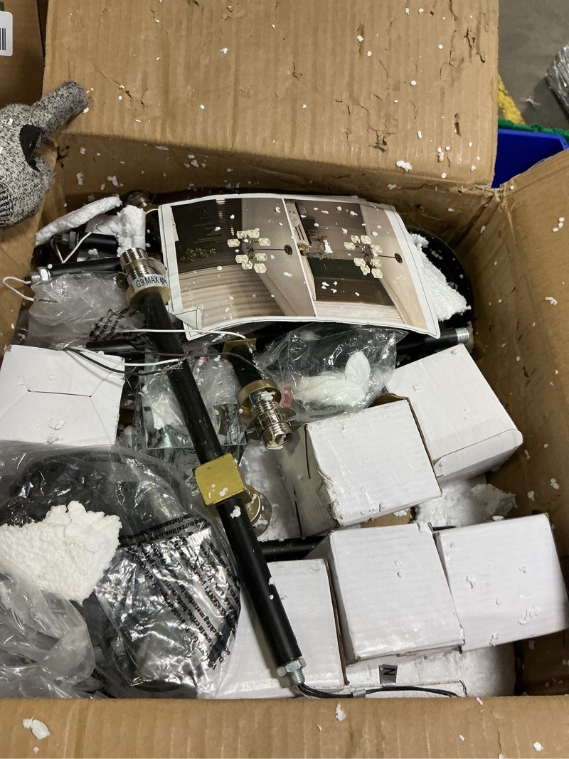 Condition photo showing As Is for Black Sputnik Chandelier,Crystal Chandeliers with 8-Lights,Modern Semi Flush Mount Ceiling Light Fixture with Adjustable Height,Pendant Light Fixture for dining room,kitchen island,bedroom,living room Black+Gold(8lights)