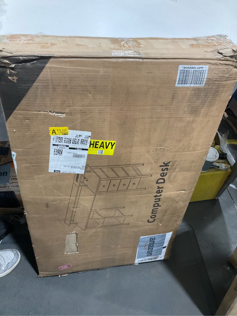 Condition photo showing Good Condition for Lufeiya White Desk with Drawers Storage - 47 inch Home Office Computer Gaming Desks with Monitor Stand LED Lights and Power Outlets, White White 47.2"