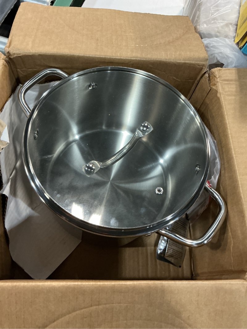 Condition photo showing Good Condition for homichef stock pot 8 quart with lid nickel free stainless steel - mirror polished stockpot 8 qt with lid - healthy cookware stockpots 8 quart - soup pot for induction cooktop shiny silver - mirror polished stainless steel 8 quarts