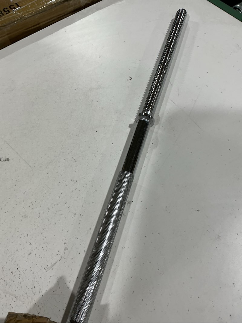 Condition photo showing Good Condition for teemoo olympic barbell bar, 57"/47" barbell bar with 2 spring collars, strength training bars, bench press bar for weight lifting, squat, hip thrusts, biceps, 700lb/500lb weight capacity, e-coat finish for 2 inch weight plates (black)