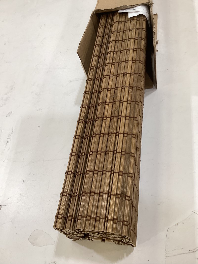 Condition photo showing Good Condition for cordless bamboo roman shades 21x48in, light filtering bamboo blinds for indoor windows, office, bathroom and living room, privacy teak.