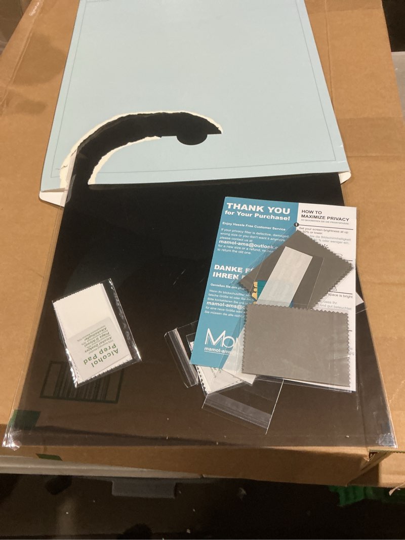 Condition photo showing As Is for mamol 27 inch computer privacy screen for 16:9 aspect ratio widescreen monitor - removable anti glare blue light filter, computer privacy shield 27'' privacy screen (16:9)