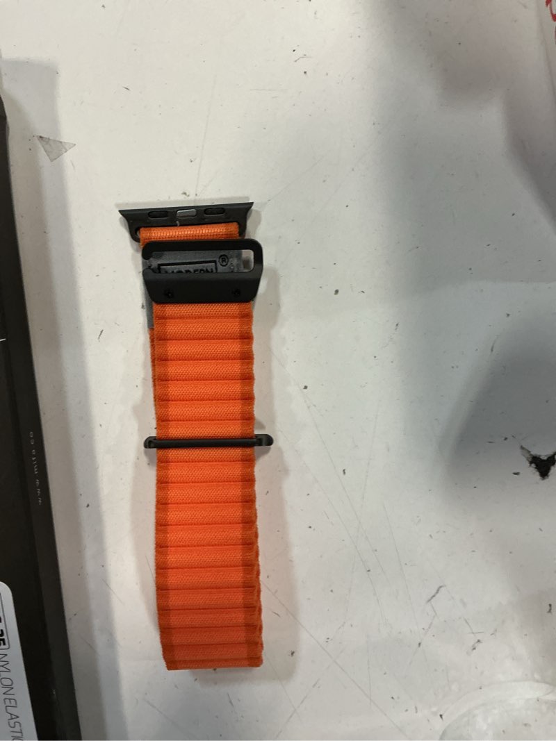 Condition photo showing New/Like New for modern ideas from abroad made for apple watch band, nasa licensed rugged nylon leather sports strap with ocean loop design iwatch ultra 3 2 1 49mm/46mm/45mm/44mm replacement band for series 11/10/se3 orange 49/46/45/44mm (black lugs)