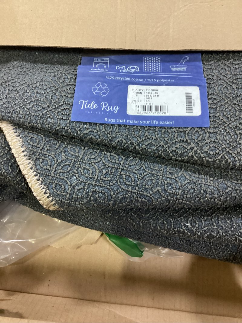 Condition photo showing As Is for keen home design 2x3 rug - machine washable entry rug with non-slip backing, ideal for enteryway, kitchen, bathroom, laundry room - vintage, easy clean, durable, low pile rug - (2' x 3') 2' x 3' (rectangular) grey/multi
