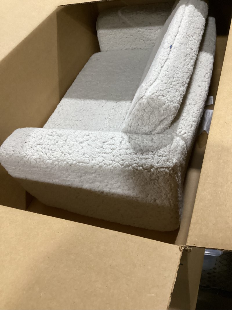 Condition photo showing Good Condition for ALIMORDEN Fold Out Toddler Couch, Extra Wide Comfy 2-in-1 Cuddly Sherpa Sofa for Kids, with Removable Baby Friendly Blanket, Convertible Sofa to Bed, Light Grey Loveseat Light Grey