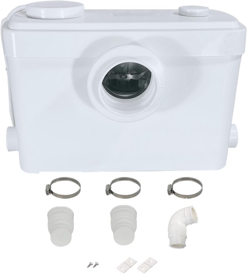 WinZo WL600B Macerator Sewerage Pump 600W with 3 Water Inlets for Rear Back Toilet Basement Kitchen Bathroom Sink Laundry Machine Disposal