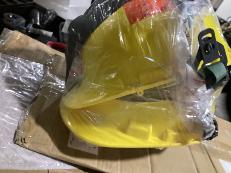Condition photo showing Good Condition for only two.. 10 pcs suspension hard hat, construction hard hat for safety, ratchet cap style with self adjusting crown straps for man woman yellow