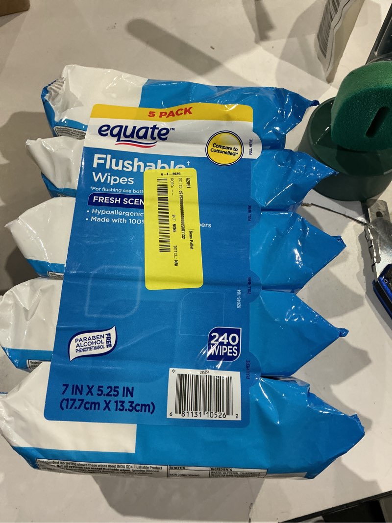 Condition photo showing Good Condition for equate flushable wet wipes, fresh scent, 240 wipes, 5 pack