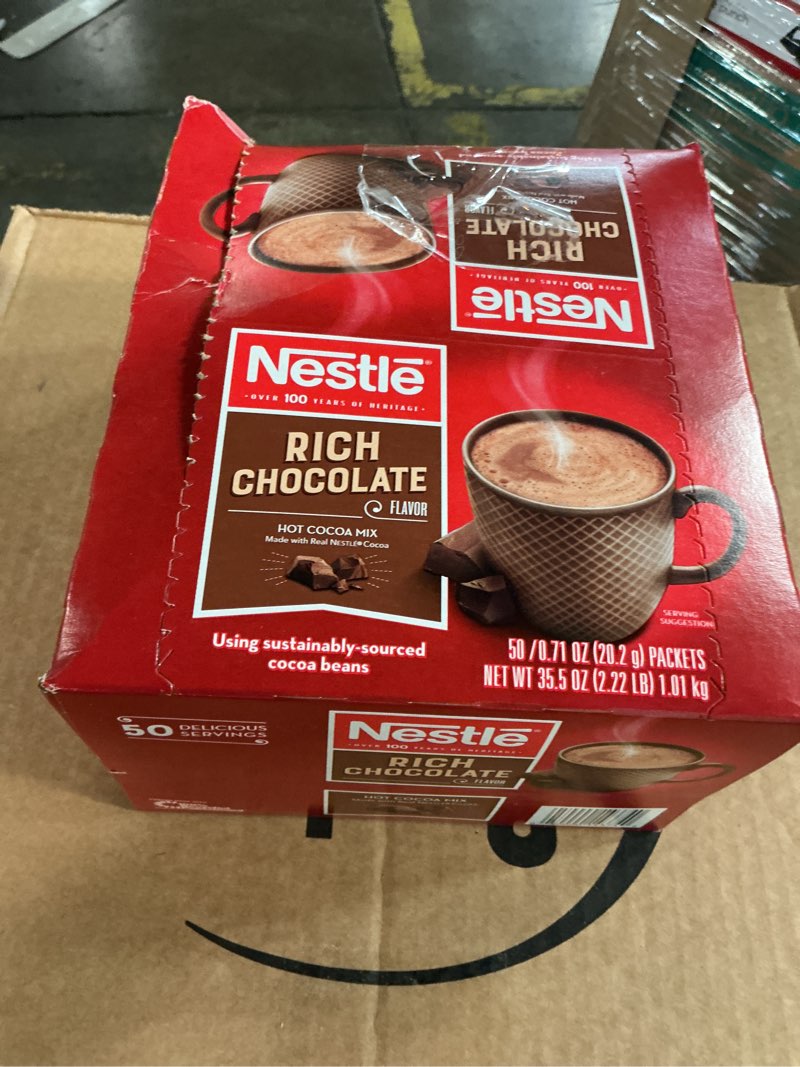 Condition photo showing New/Like New for nestle hot cocoa rich chocolate drink stir in powder mix, 0.71 oz, 50 packets, 50 servings