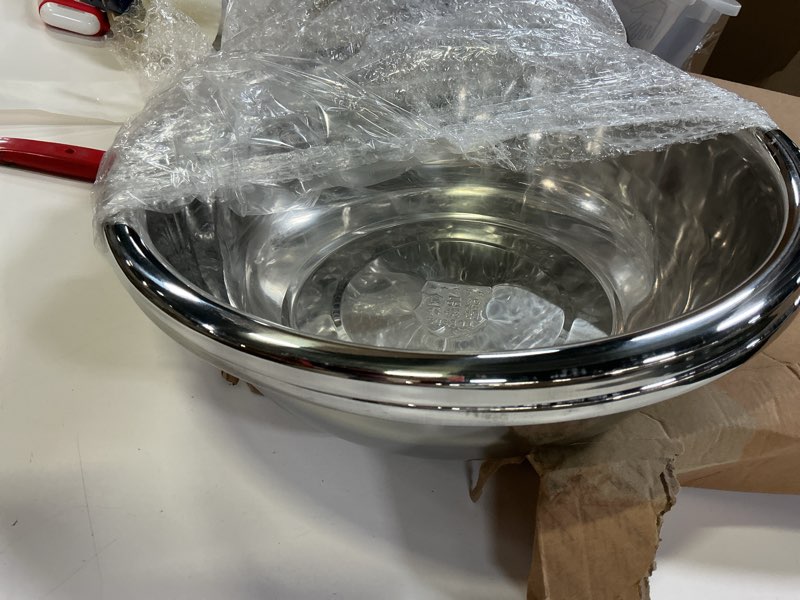 Condition photo showing Good Condition for 2 pack large mixing bowl 13 qt oversized all purpose 304 stainless steel polished mirror flat base metal bowl for home or commercial prepping baking mixing marinating