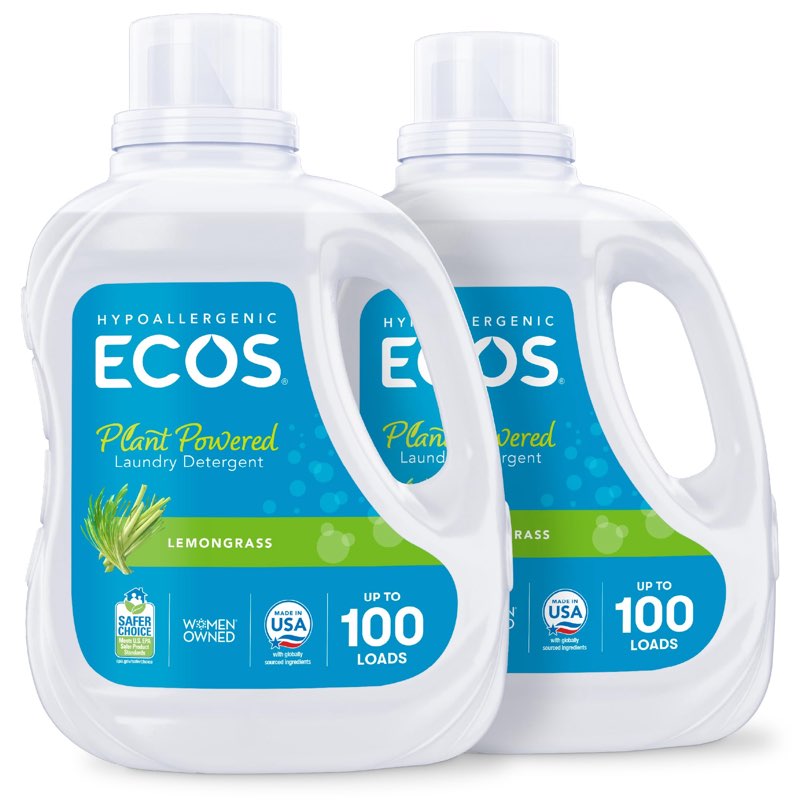 ecos laundry detergent liquid, 200 loads - dermatologist tested laundry soap - hypoallergenic, epa s