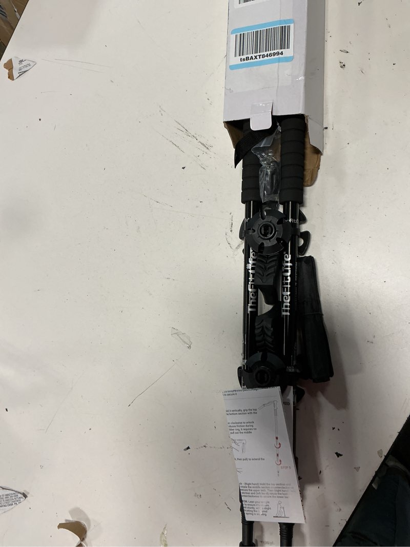 Condition photo showing New/Like New for thefitlife nordic walking trekking poles - 2 sticks with anti-shock and quick lock system, telescopic, collapsible, ultralight for hiking, camping, mountaining, backpacking, walking, trekking black