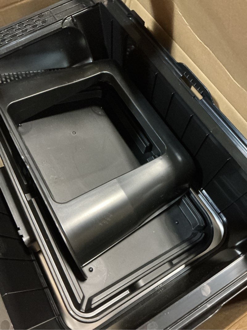 Condition photo showing As Is for Wooaidagg Enclosed Stainless Steel Cat Litter Box with Odor Control, Modular Design with Drawer and Flip Door, Easy to Clean and Wash,Non-Stick Interior,Extra Large Size Fits All Cats(Black)