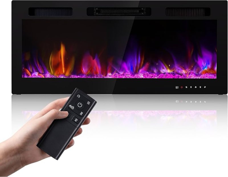 Electric Fireplace Wall Mounted 50 Inch Insert Fireplaces 750/1500W Recessed Heaters with Remote Control
