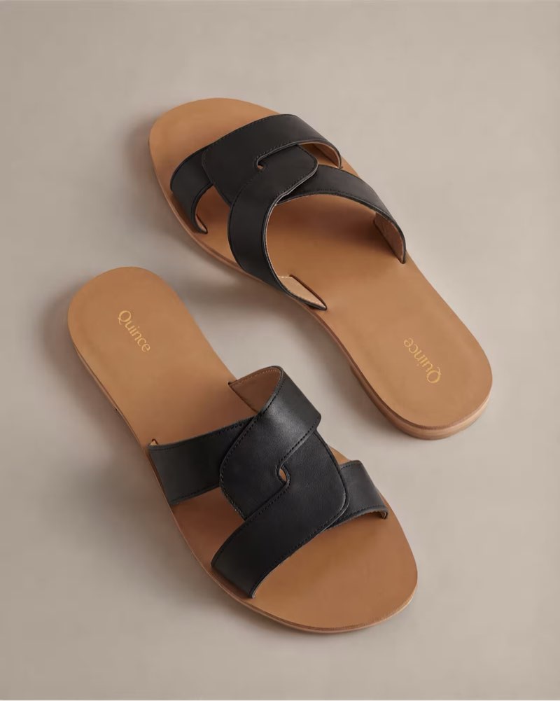 italian leather cutout slide sandal size 10.5 black 