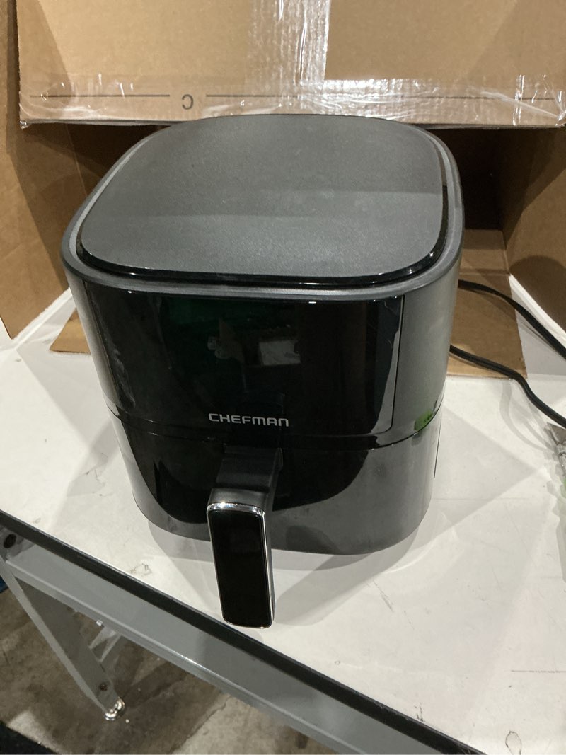 Condition photo showing Good Condition for chefman air fryer – 4 qt compact airfryer for quick & easy meals, features hi-fry technology for extra crisp, easy-view window, touch controls with 4 presets, nonstick & dishwasher safe basket - black 4 quart with easy view window
