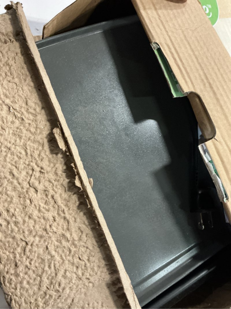 Condition photo showing As Is for greenlife 20” extra large electric griddle, non-toxic pfas & pfoa-free ceramic nonstick, temperature control, quick even heating, removable drip tray, pancakes, eggs, sausage, easy clean, black