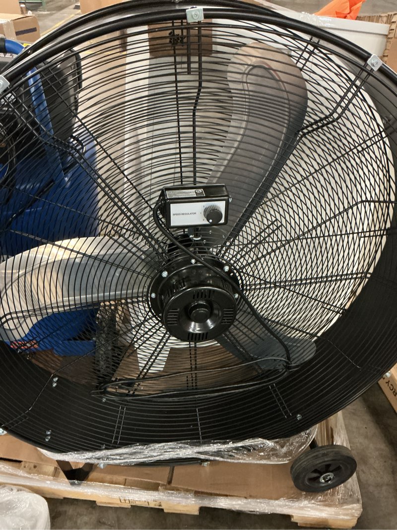 Condition photo showing As Is for 500+ bought last week utilitech 36-in high velocity indoor industrial fan, in black