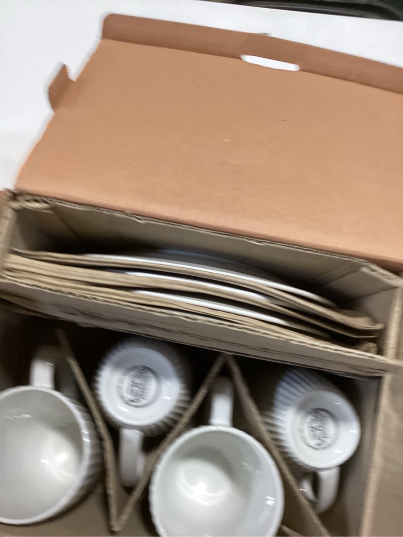 Condition photo showing As Is for godinger dinnerware set, tableware set, 4 dinner plates, 4 salad & appetizer plates, 4 coffee mugs, 4 soup & cereal bowls, 16 piece set, inventure collection
