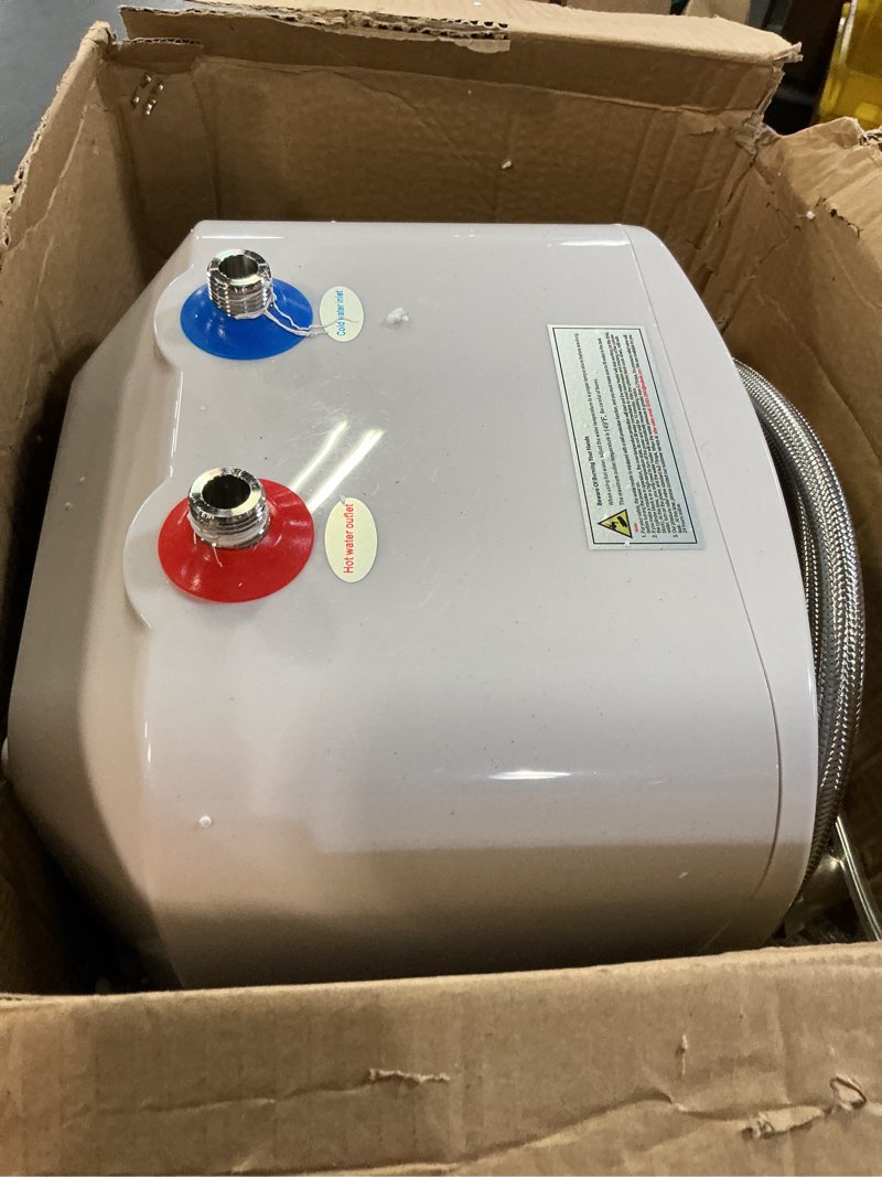 Condition photo showing As Is for 110v-120v 1440-1500w small under sink tank 2.5 gallon water heater hot storage,mini instant electric rv tr trailer kitchen compact,food truck 2 pcs 16” long 1/2”fip stainless steel hose (bi-2.5)