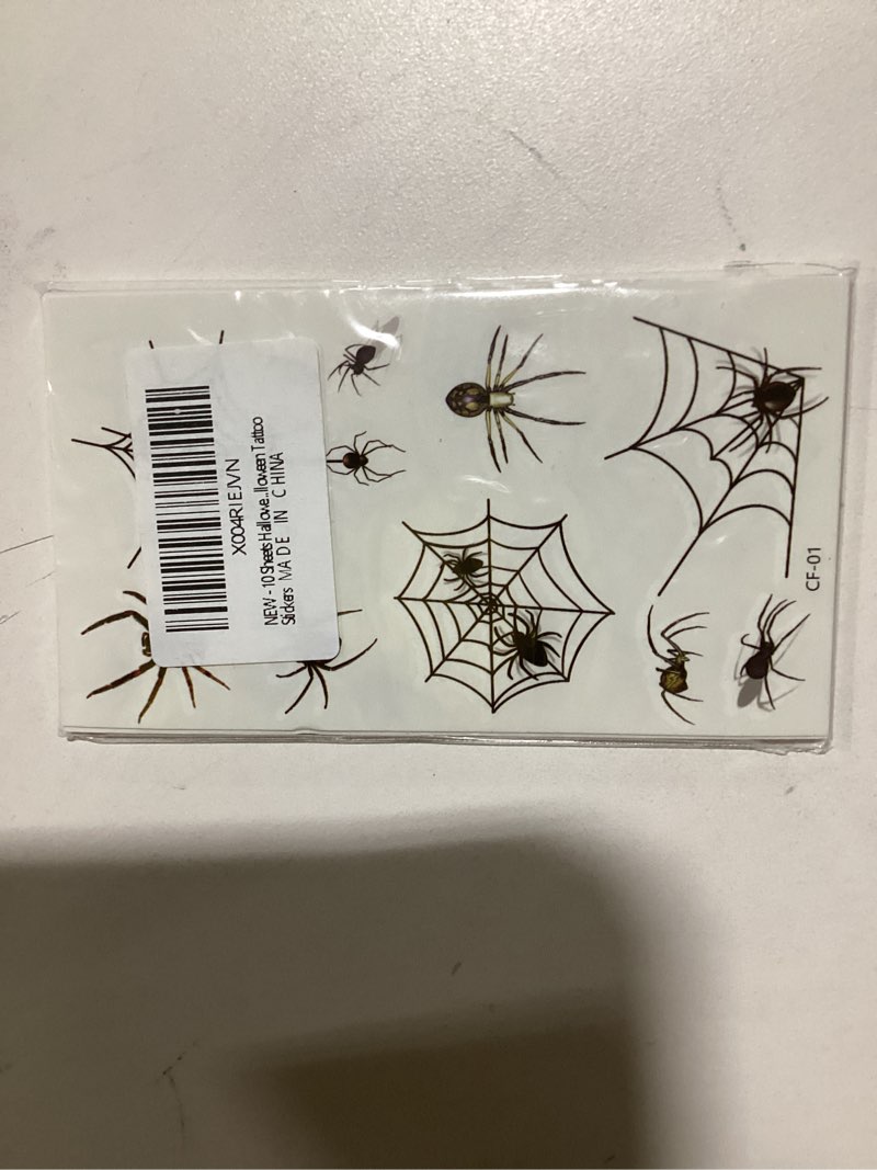 Condition photo showing Good Condition for 10 Sheets Halloween Tattoos Spider Webs Halloween Temporary Tattoos for Adults Spider Bat Halloween 
