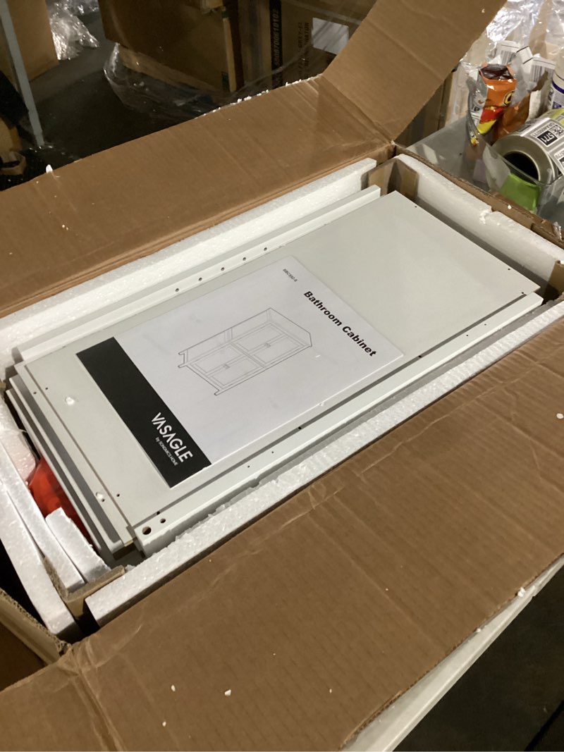 Condition photo showing Good Condition for vasagle floor storage cabinet, freestanding storage unit with 4 doors, adjustable shelves, 11.8 x 23.6 x 43.3 inches, for entryway, bathroom, white ubbc552p31 white 4 doors