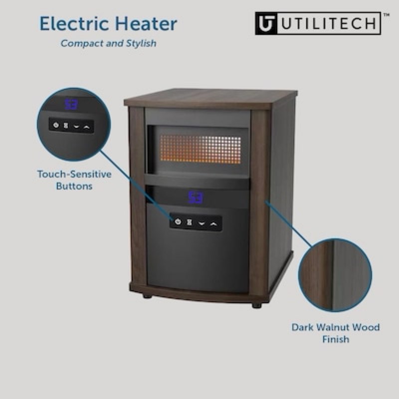 utilitech rn24083104jk 1500 -watt infrared quartz cabinet indoor electric space heater with