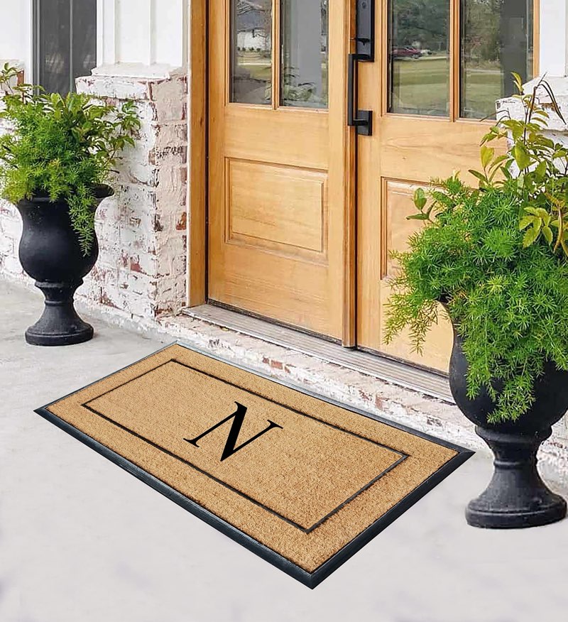 a1 home collections a1hc natural coir & rubber large monogrammed doormat, thick durable entry mats f