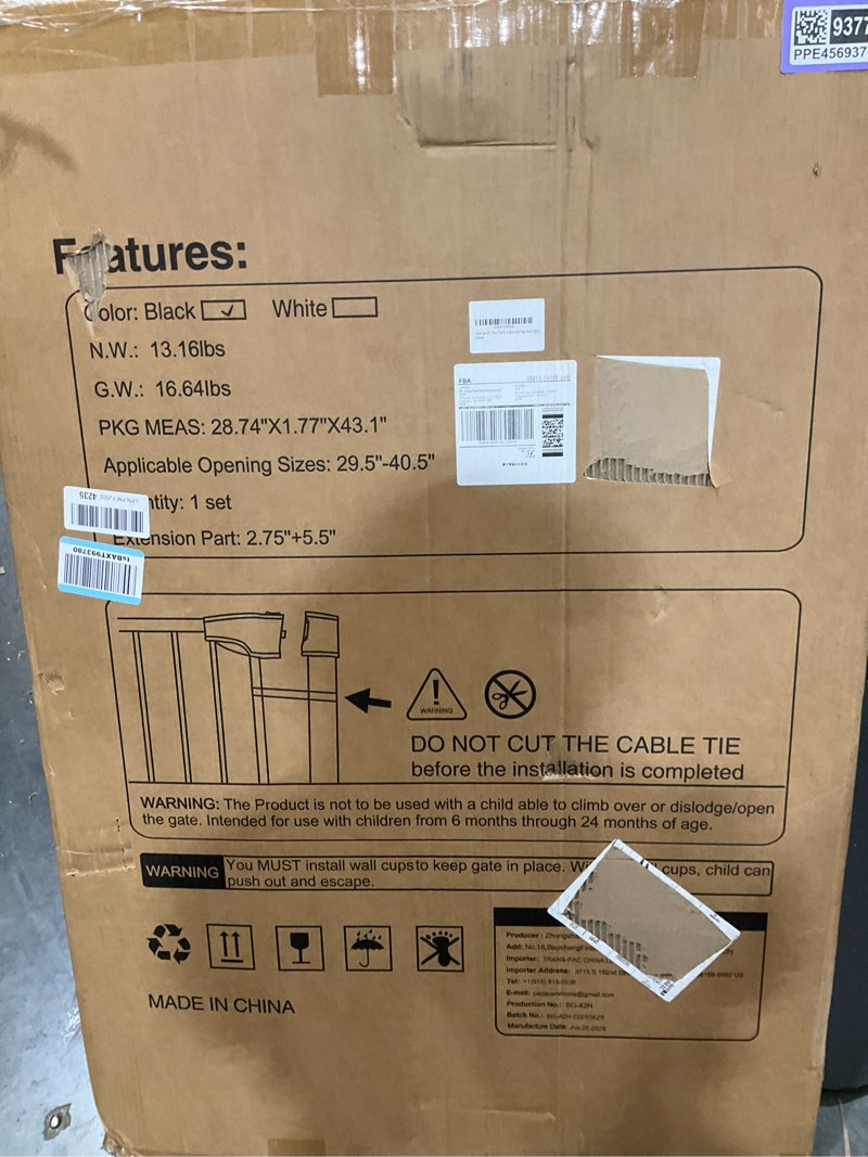Condition photo showing Good Condition for 42" Extra Tall Baby Gate for Stairs Doorways, Fits Openings of 29.5" to 40.5" Wide, Auto Close Extra Wide Baby and Pet Gate for Doorways and Stairways,Pressure Mounted Dog Gates, Black