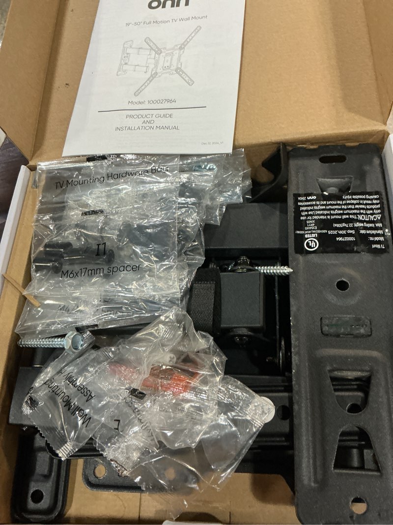 Condition photo showing Good Condition for onn full motion tv wall mount for 19" to 50" tvs, ul listed, swivel ±45°, up to +5/-15°tilting