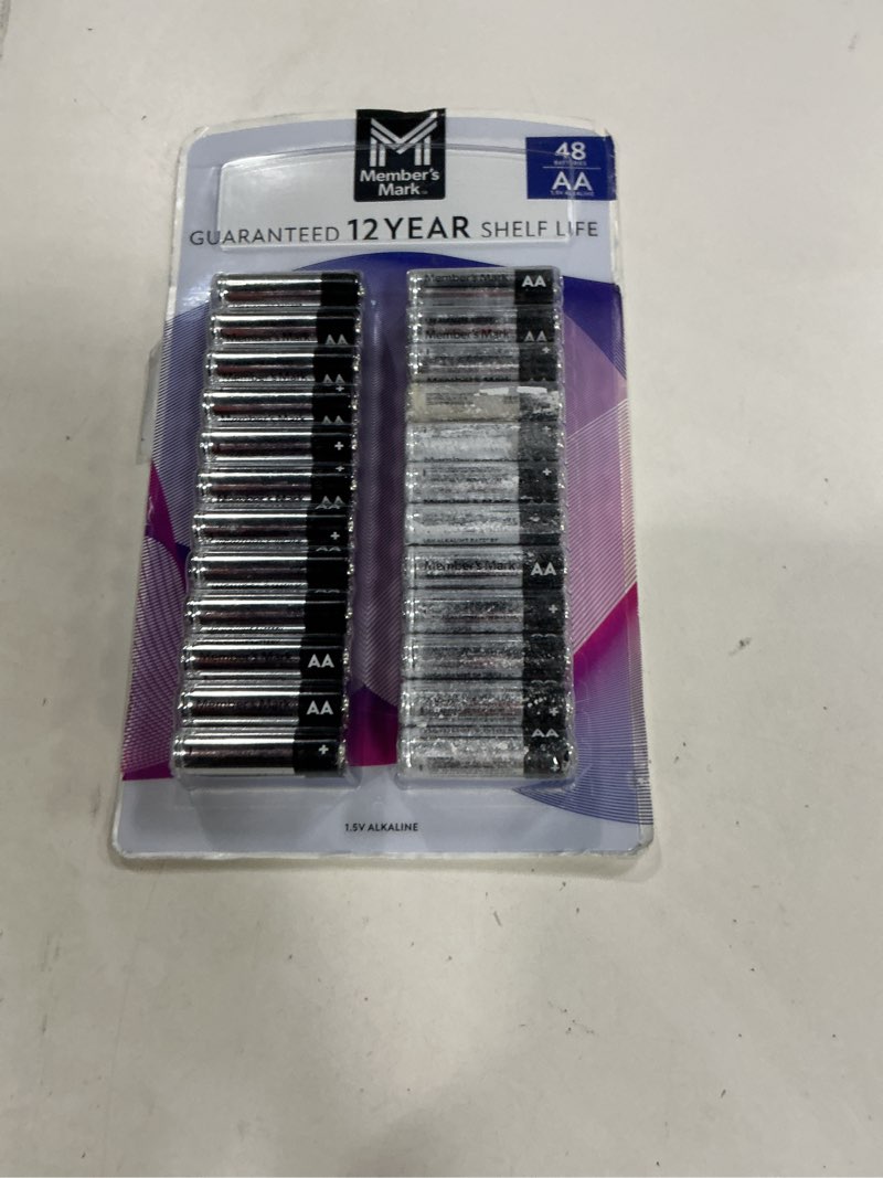Condition photo showing As Is for member's mark aa alkaline batteries, 48 pack