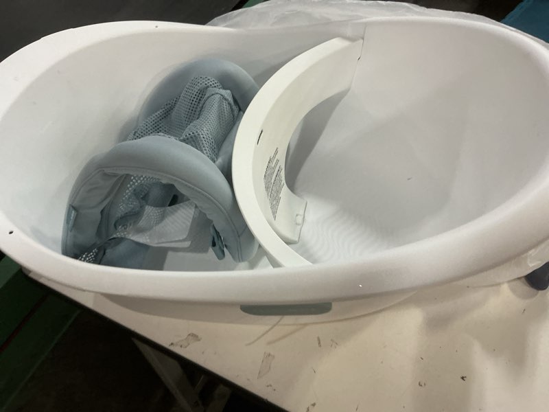 Condition photo showing As Is for skip hop baby bath tub 4-in-1 grow with baby infant to toddler bathtub with supportive sling and sit-up support wave age 0m+ wave tub