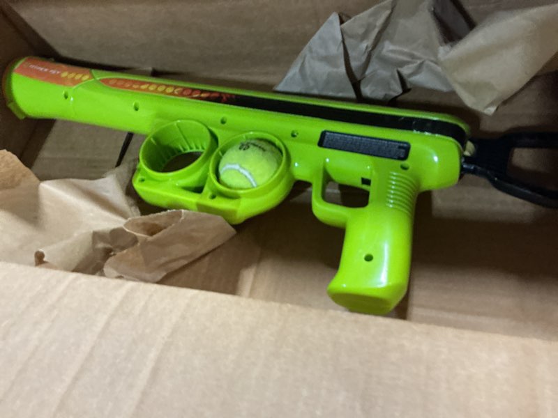 Condition photo showing As Is for hyper pet k9 kannon dog ball thrower launcher for dogs, all breeds up to 60 pounds, with one hyper pet 2.5 inch tennis ball, for all breeds full size tennis ball launcher