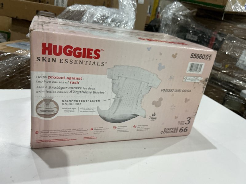 Condition photo showing New/Like New for huggies skin essentials diapers - size 3 - 66ct