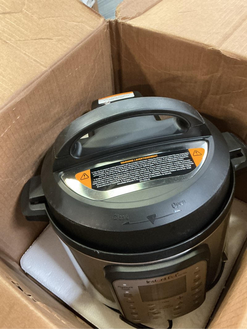 Condition photo showing As Is for instant pot duo plus 9-in-1 electric pressure cooker, slow cooker, rice cooker, steamer, sauté, yogurt maker, warmer & sterilizer, includes app with over 800 recipes, stainless steel, 3 quart 3 quarts
