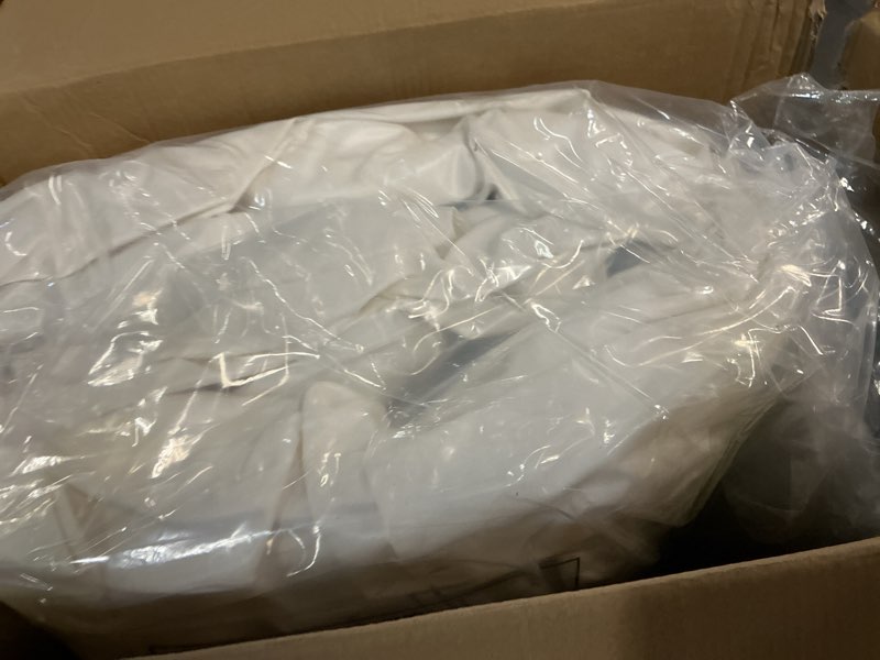 Condition photo showing As Is for birth pool in creamy marshmallow with birth pool liner set, premium birth tub, birthing pool for home birth, home birth tub, birthing tub quick inflation and convenient mushmellow with liner