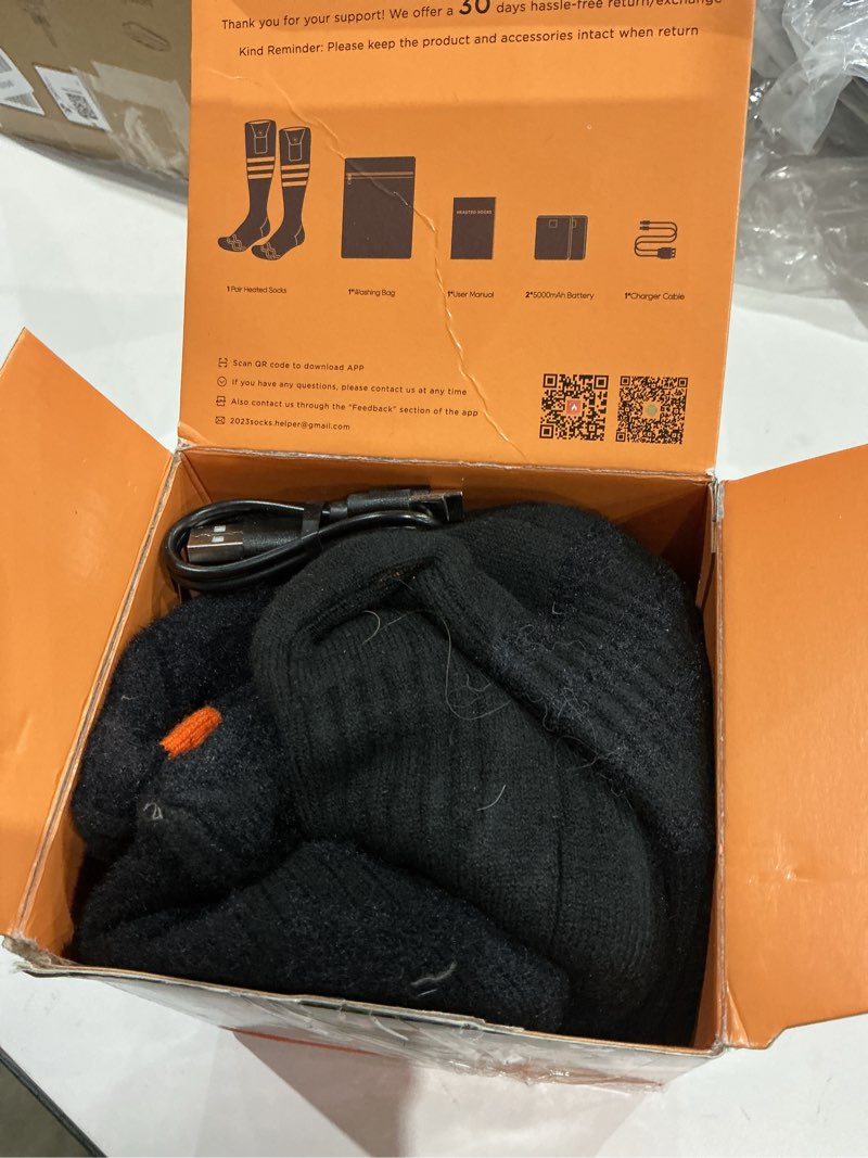 Condition photo showing Good Condition for USED WELUK Heated Socks for Men Women with APP Control, Upgraded Rechargeable Electric Heated Socks Up to 10 Hours, Washable Winter Foot Warmer Socks for Outdoor Camping Skiing Hunting Hiking Black Fit Women 9-13 / Men 10-14 (Shoe Size)