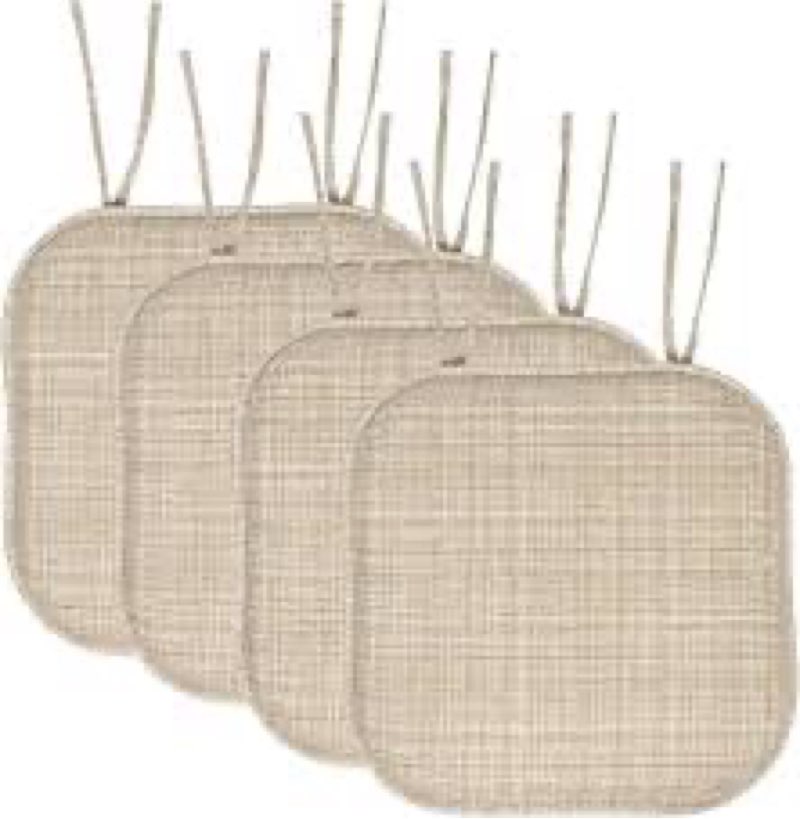Sweet Home Collection Chair Cushion Memory Foam Pads with Ties Honeycomb Pattern Slip Non Skid Rubber Back Rounded Square 16" x 16" Seat Cover, 4 Pack, Aria Brown