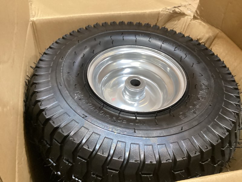 Condition photo showing Good Condition for 15x6.00-6 riding lawn mower front tire and wheel assembly (2-pack) ?compatible with john deere, craftsman, husqvarna, cub cadet, troy-bilt lawn tractors