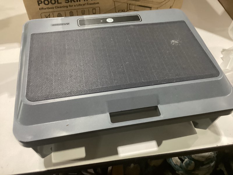 Condition photo showing As Is for (2026 new) wavio solar powered robotic pool skimmer surface cleaner with app support dual charging options smart obstacle avoidance 24/7 continuous cleaning ideal for above ground pools gray