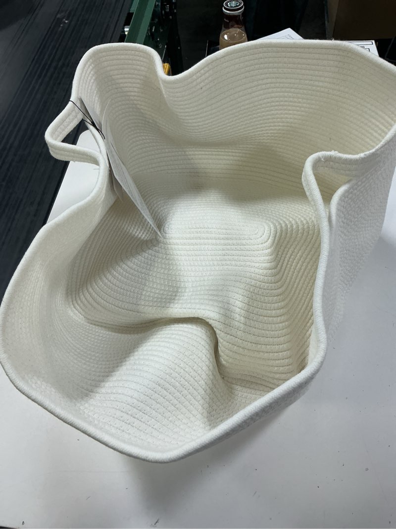 Condition photo showing As Is for xuanguo large rectangle blankets basket living room 22"x17"x12" woven cotton rope storage baskets for nursery toy baskets for kids and dogs wicker laundry basket bin for clothes towels white