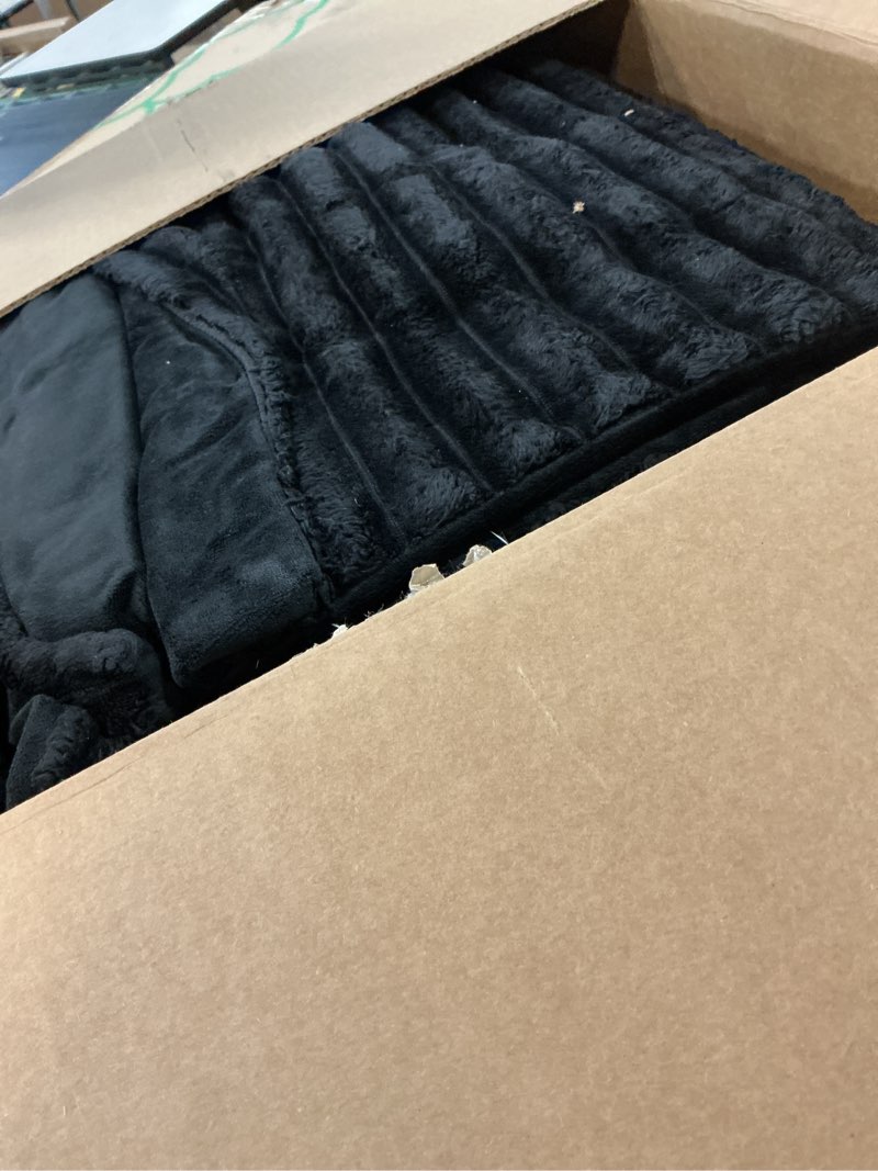 Condition photo showing Good Condition for exq home fluffy comforter set queen size - super soft faux fur stripe jacquard comforter 3 pieces, black fleece bedding set,winter warm bed set,1 comforter with 2 pillowcases 01 black 3 piece-queen (90"x90")