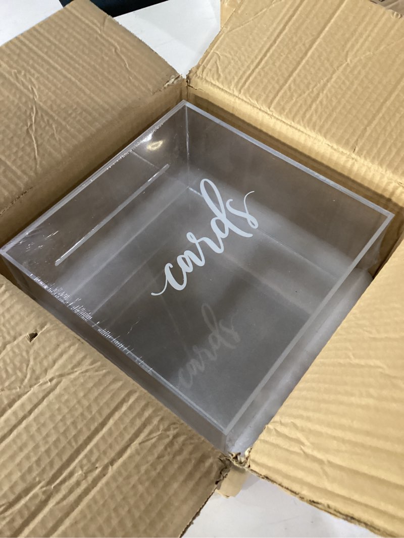 Condition photo showing Good Condition for acrylic card box wedding with slot elegant large blank clear gift card boxes for reception, party, money box, wishing well, graduation, birthday, baby shower