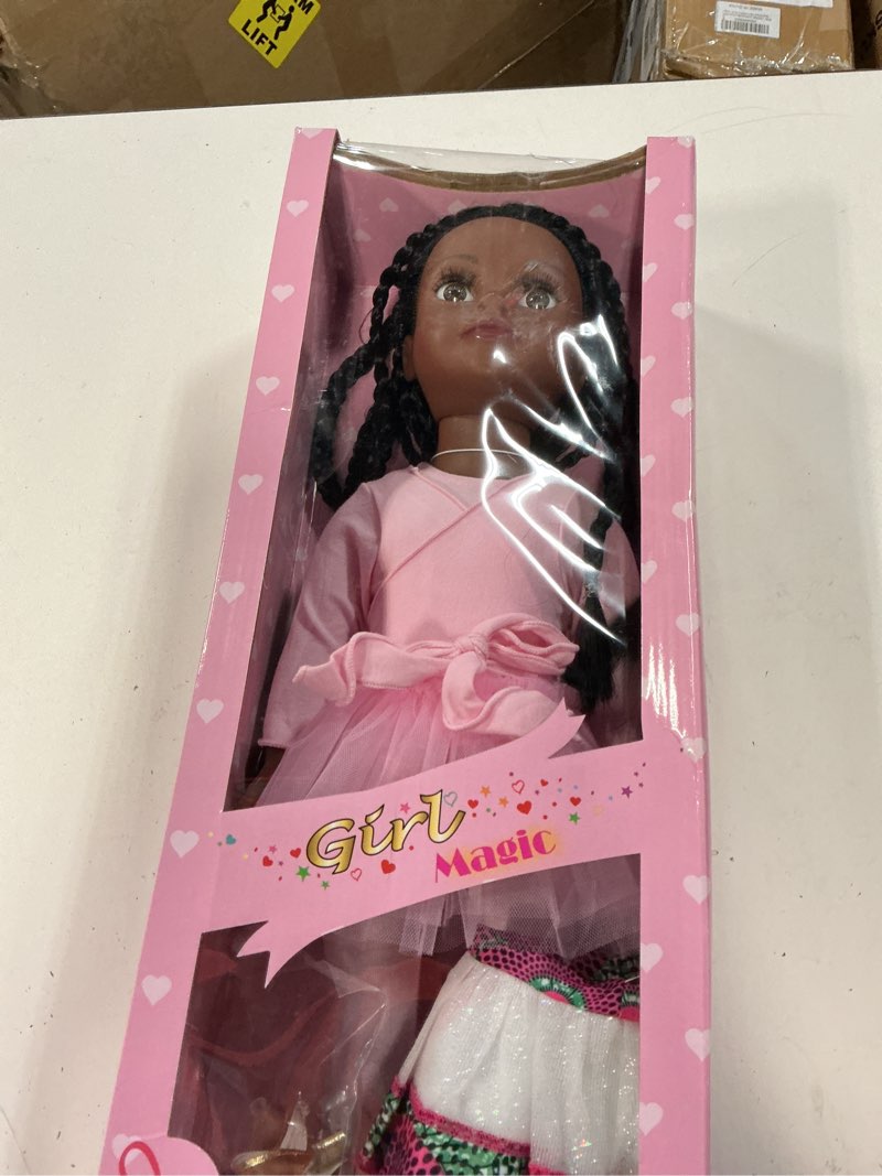 Condition photo showing Good Condition for african american black girl dolls - 18 inch black dolls with curly afro hair, black brown doll with ballerina dress as for girls(ballet with braids