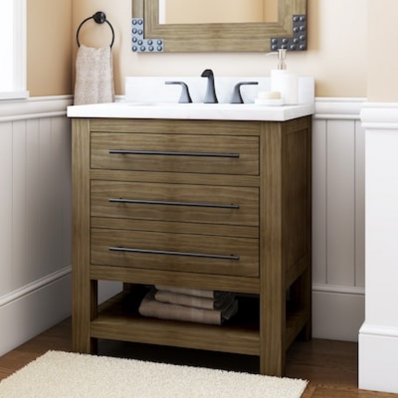 allen + roth Kennilton 30-in Gray Oak Undermount Single Sink Bathroom Vanity with White Carrera