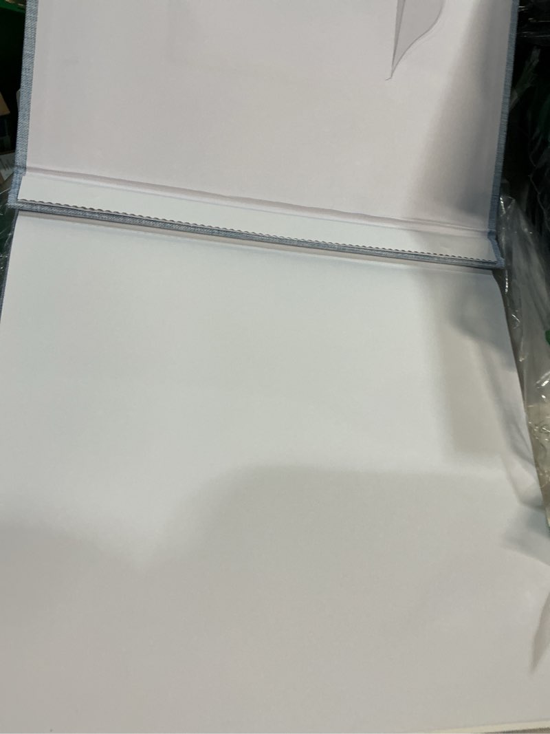 Condition photo showing As Is for popotop photo album self adhesive with picture display window,60 pages diy scrapbooking supplies kit for 4x6 8x10 picture,linen cover memory book for baby wedding, with scraper and metallic pen 11.4"x10.5"60 pages sky blue