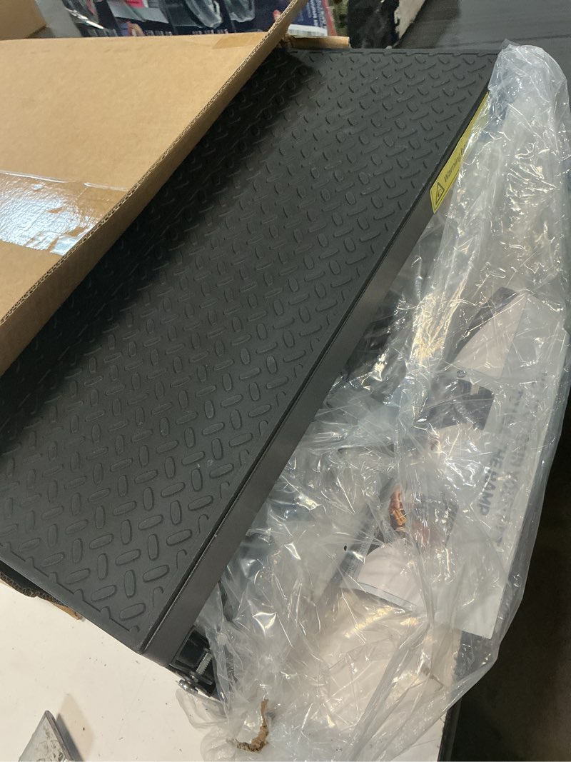 Condition photo showing As Is for dog ramp for car 71" x 17.6" extra long folding aluminum pet ramp for large dogs up to 250 lbs, portable waterproof dog ramps for suv truck cars 71'' ramp