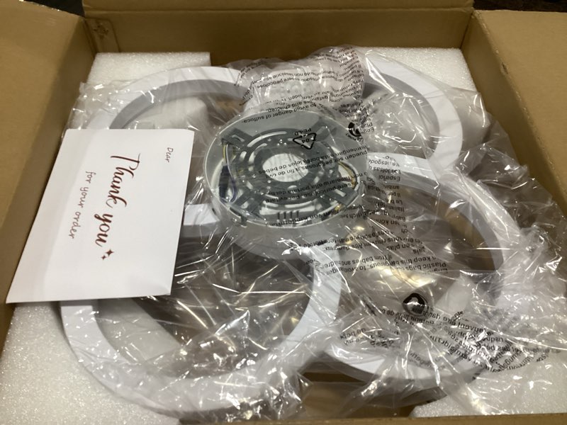 Condition photo showing Good Condition for Low Profile Ceiling Fans with Lights and Remote, Fandelier Ceiling Fan Flush Mount, 3000K-6500K Smart 5 Blades LED Fan Light, Small Ceiling Fans with Lights for Bedroom, Kitchen Matte White 18 inch